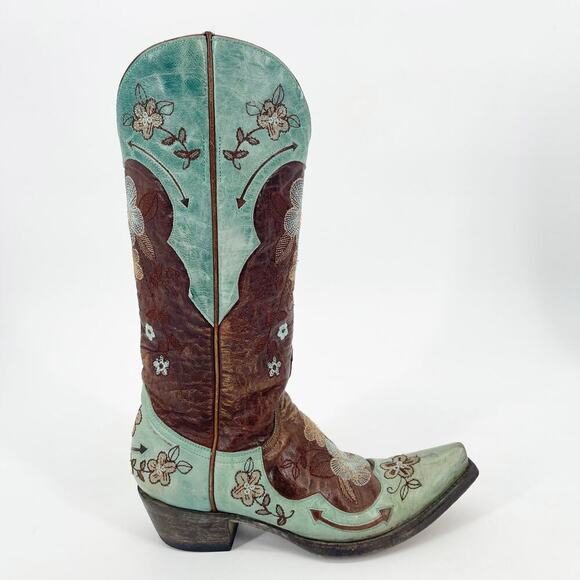 Old Gringo Bonnie Turquoise Brown Leather Floral Cowgirl Western Boot size 6.5 - Picture 2 of 10